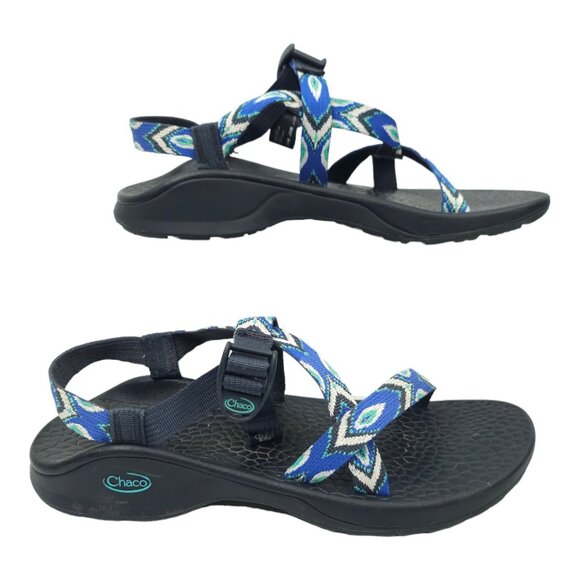 Chaco Classic Sport Sandals Womens Size 12 Blue Gray White Geometric Diamond Eco - Picture 11 of 11